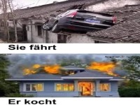 Lustiges Missgeschick mit Auto und Kochen