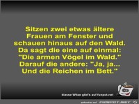 Sitzen zwei etwas ltere Frauen am Fenster und schauen...