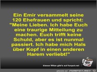 Ein Emir versammelt seine 120 Ehefrauen und spricht