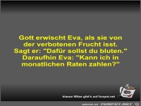Gott erwischt Eva, als sie von der verbotenen Frucht isst