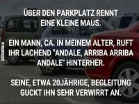 Eine Maus rennt �ber den Parkplatz
