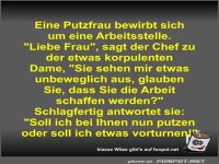 Eine Putzfrau bewirbt sich um eine Arbeitsstelle