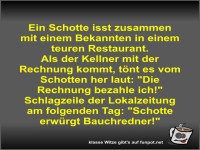 Ein Schotte isst zusammen mit einem Bekannten in einem...