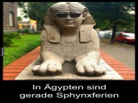 Sphinx mit Sonnenbrille in urbaner Umgebung