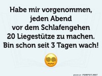 Lustiger Vorsatz: Liegest�tze vor dem Schlafen