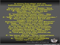 In einem Zug sitzen sich ein katholischer Priester (P) und