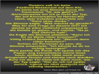 Gestern sa� ich beim Fastfood-Restaurant auf dem Klo