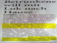 Betrunkene will mit Lok nach Hause fahren..........