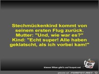 Stechm�ckenkind kommt von seinem ersten Flug zur�ck
