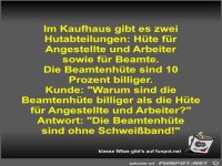 Im Kaufhaus gibt es zwei Hutabteilungen