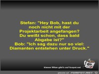 Stefan: Hey Bob, hast du noch nicht mit der Projektarbeit