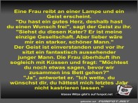 Eine Frau reibt an einer Lampe und ein Geist erscheint