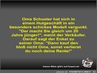 Oma Schuster hat sich in einem Hutgeschft in ein besonders