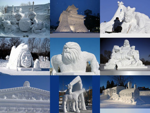 Statuen und architektonische Komplexe aus Schnee