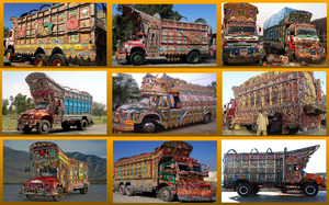 kunstvoll gestaltete Lastwagen in Pakistan