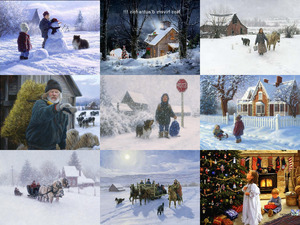 gezeichnete Bilder im Winter und an Weihnachten
