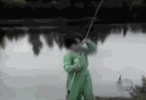 haha, das erste mal einen Fisch am Haken?