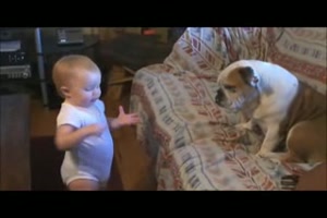Baby Argues With Bulldog