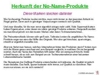 Herkunft der No Name Produkte