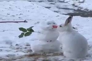 Hase und Schneemann wnschen ein schnes neues Jahr