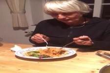Grandma Teaching Kids How To Eat Spagetti