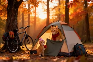 Kätzchen beim Zelten